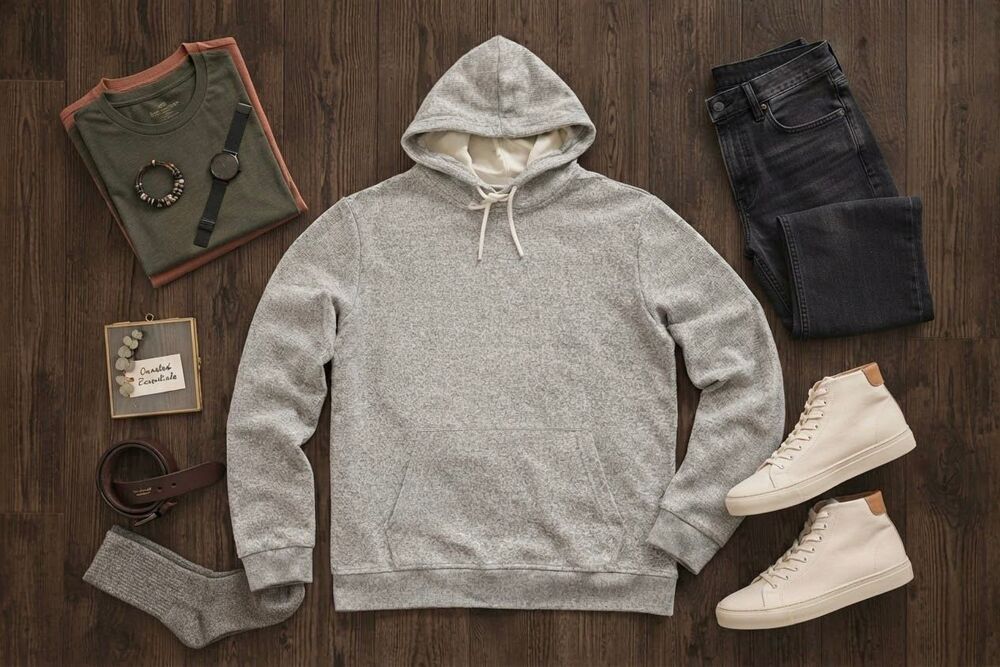 Cozy Heather Gray Pullover Hoodie Sweatshirt Fleece Lined Drawstring Unisex Sz M - Picture 6 of 6